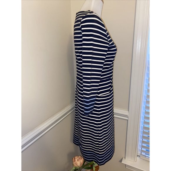 Striped Dress JOULES Mariners Women Medium 6 Cotton Navy & White Pockets - Picture 2 of 6